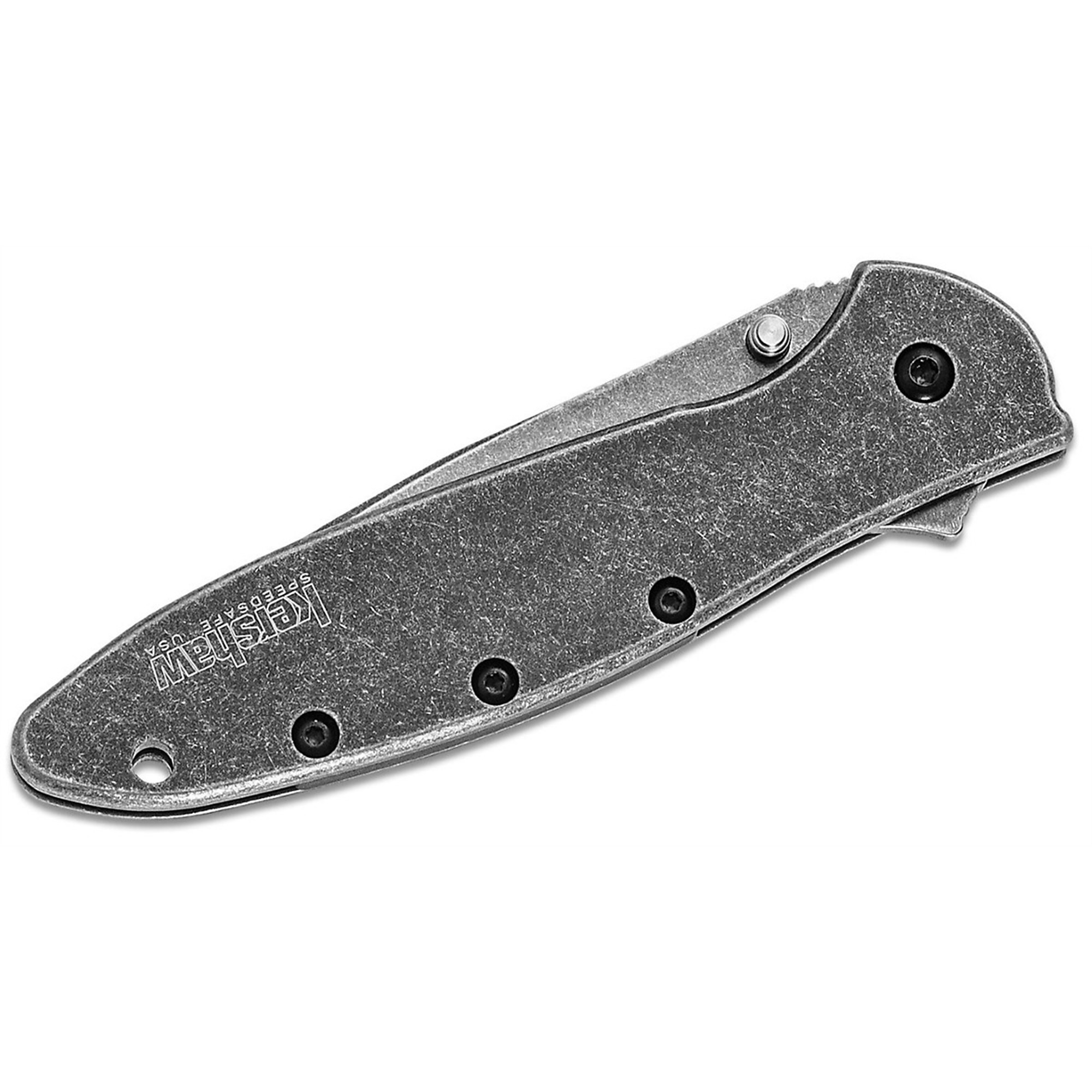Kershaw Leek Assisted Open Frame Lock Drop Point Blade EDC Folding Pocket Knife — 3in. BlackWash Finish, SpeedSafe Assisted Opening, Stainless Steel Handle, Model# KER1660BLKW